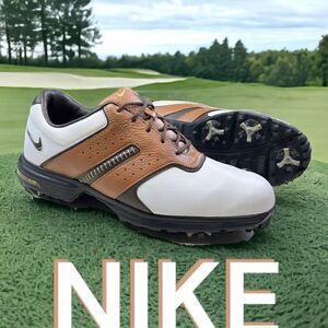 Nike Men's Air Tour Leather Saddle Golf Shoes with Spikes Brown White Size 9.5